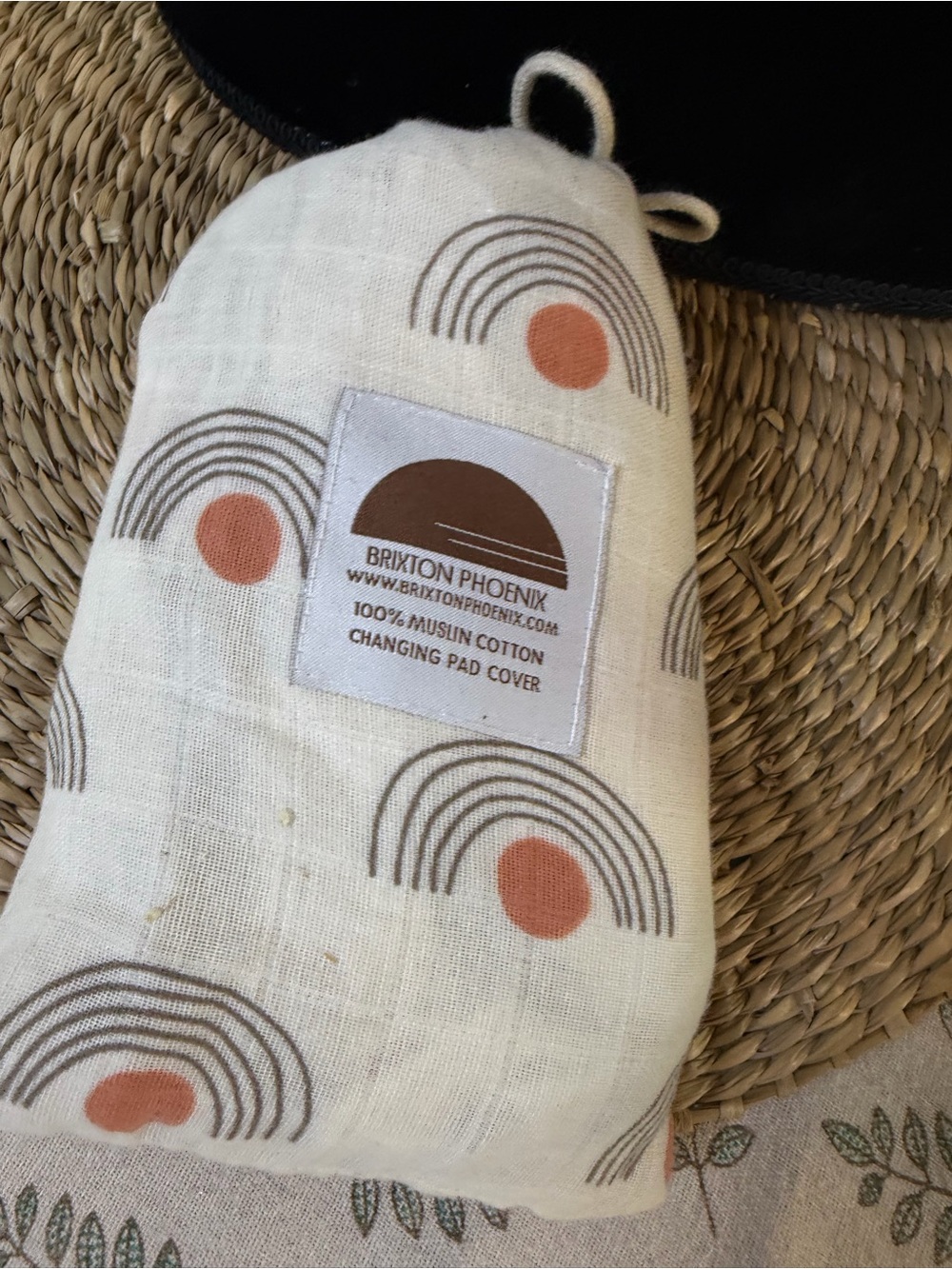 Cream Muslin Changing Pad Cover with Terracotta Rainbows